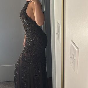 Zara Black One-Shoulder Sequin Evening Gown